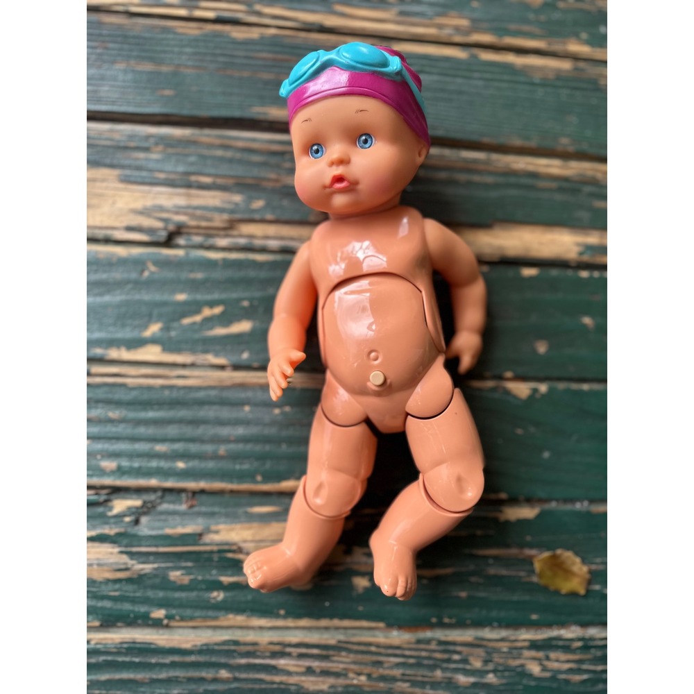 Swimming Baby Doll with Pink Swim Cap and Blue Goggles Battery Operated Toy
